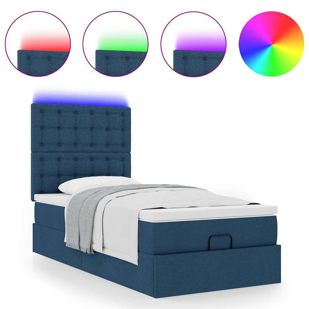 vidaXL Otomana Łóżko z Materacem i LED Niebieski 100x200 cm Tkanina