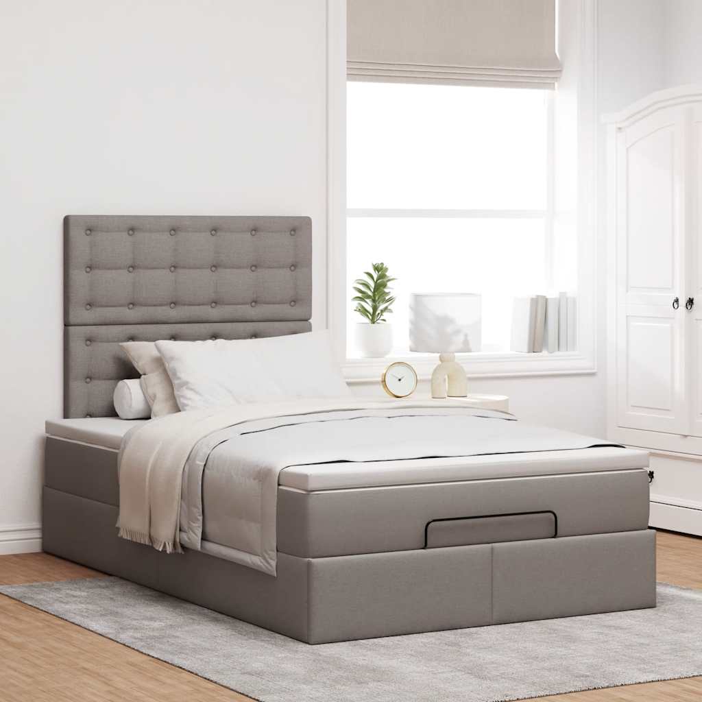 vidaXL Rama łóżka otomana z materacem, taupe, 120x190 cm, tkanina
