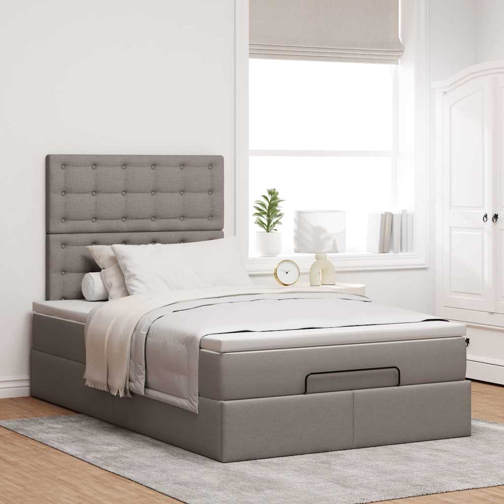 vidaXL Rama łóżka otomana z materacem, taupe, 120x200 cm, tkanina
