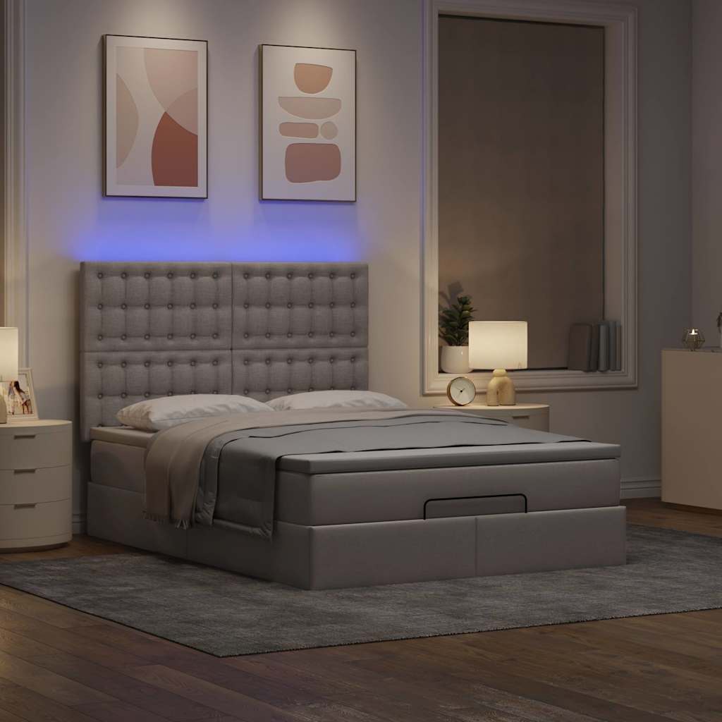 vidaXL Rama łóżka otomana z materacem, taupe, 140x190 cm, tkanina