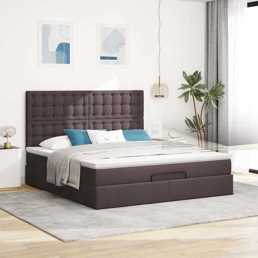 vidaXL Rama łóżka otomana z materacem, brązowa, 160x200 cm, tkanina