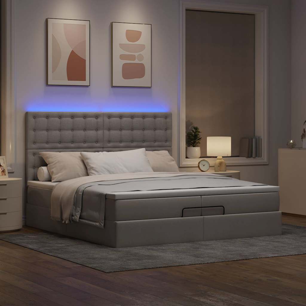 vidaXL Rama łóżka otomana z materacami, taupe, 200x200 cm, tkanina