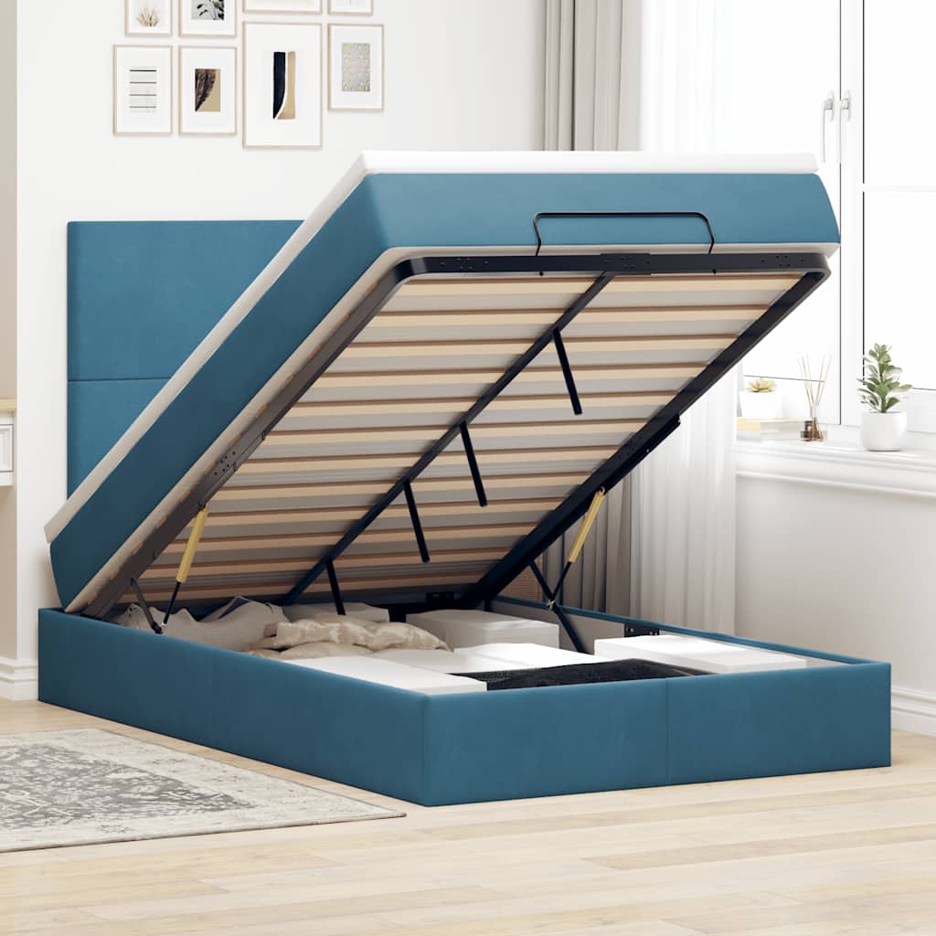 vidaXL Rama łóżka otomana z materacami, niebieska, 120x190 cm, aksamit