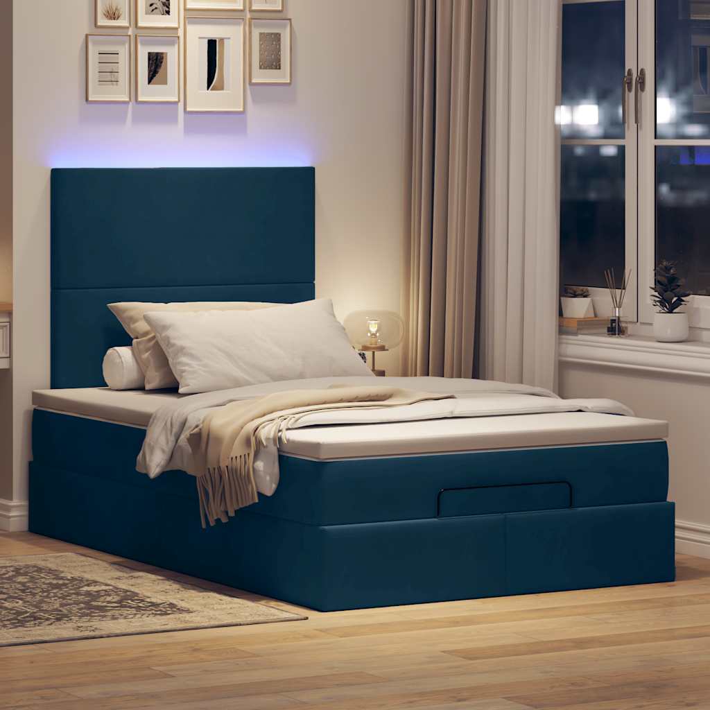 vidaXL Rama łóżka otomana z materacami, niebieska, 120x200 cm, aksamit
