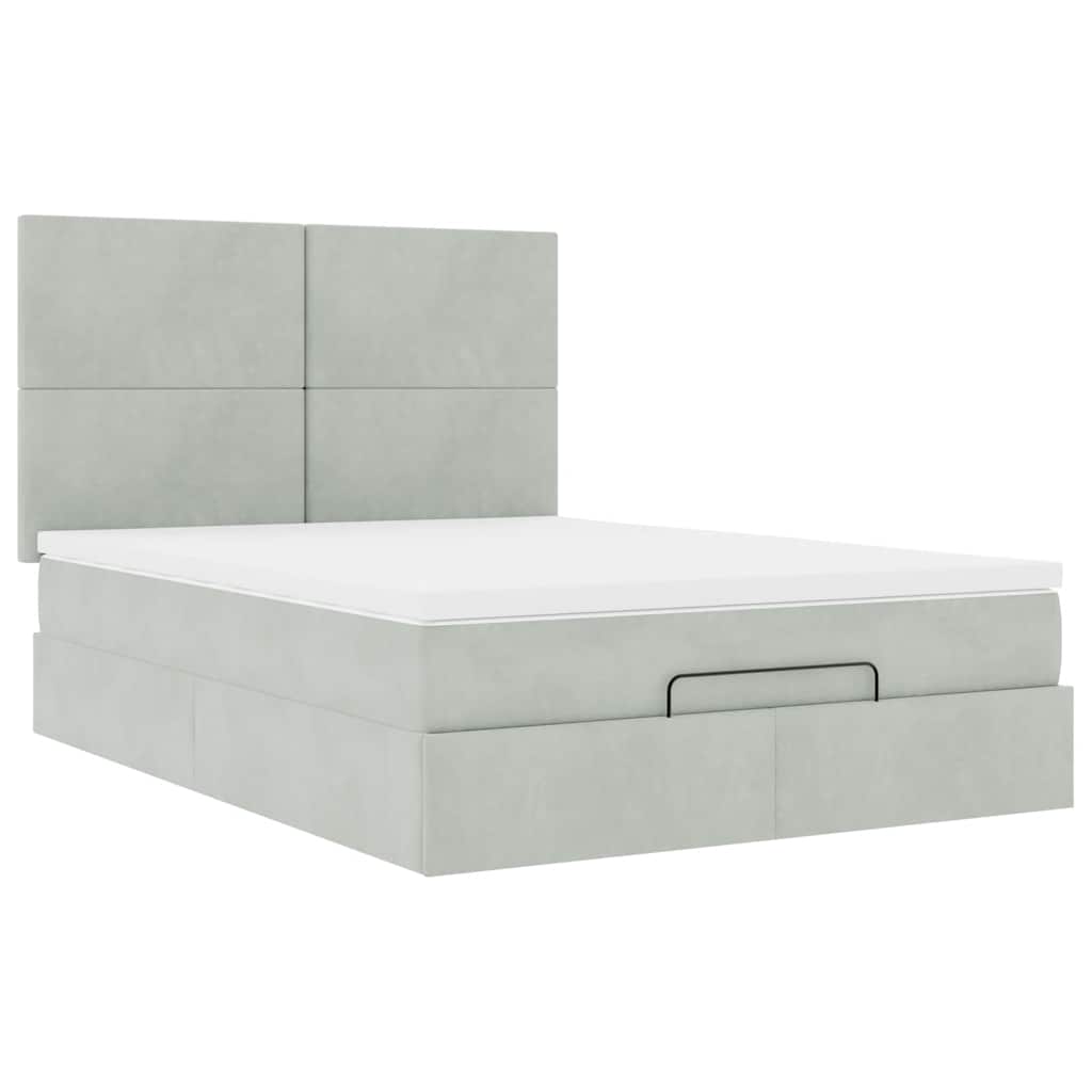 vidaXL Rama łóżka otomana z materacami, szara, 140x200 cm, aksamit