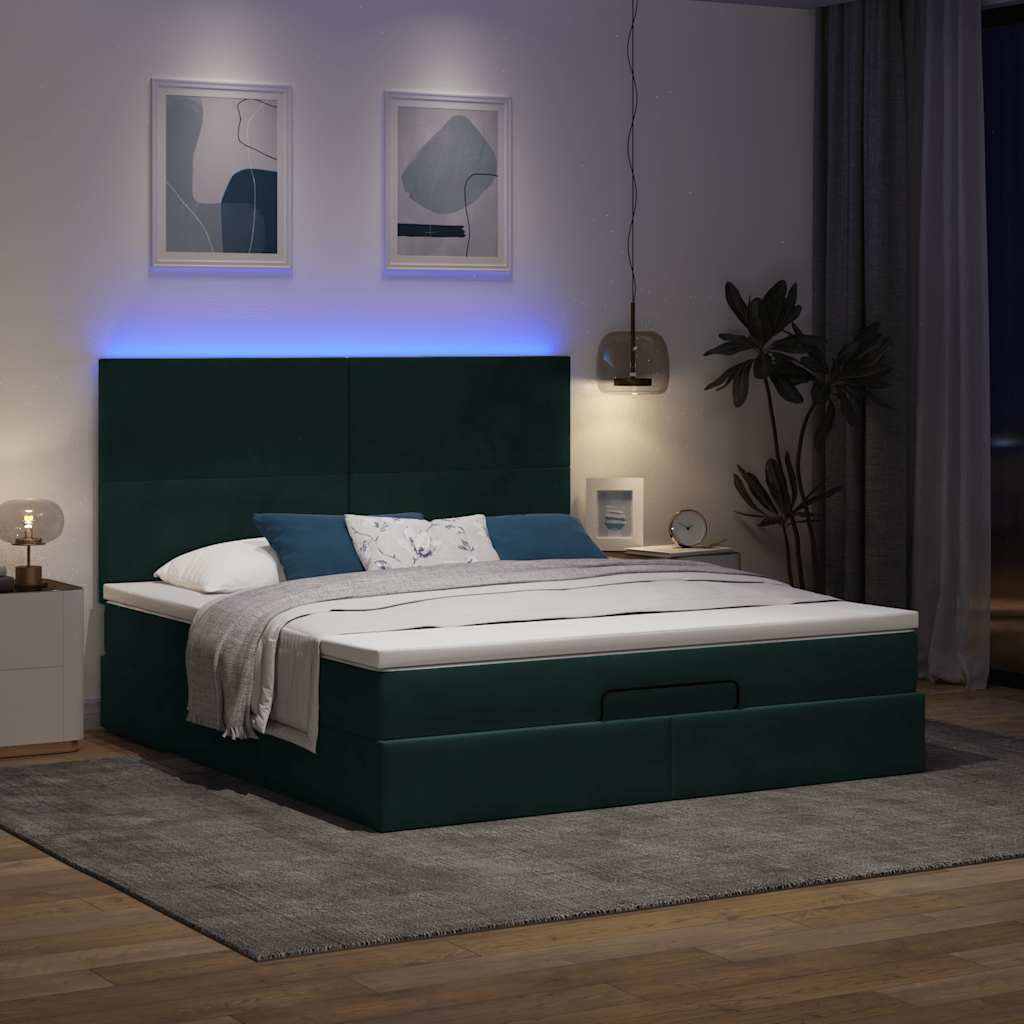 vidaXL Rama łóżka otomana z materacami, zielona, 180x200 cm, aksamit