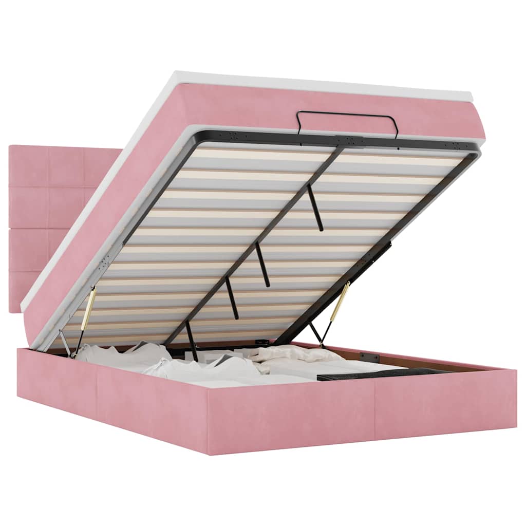 vidaXL Rama łóżka otomana z materacami, różowa, 140x190 cm, aksamit