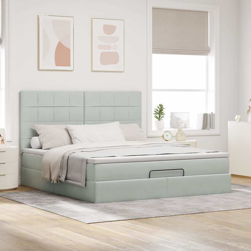 vidaXL Rama łóżka otomana z materacami, szara, 180x200 cm, aksamit