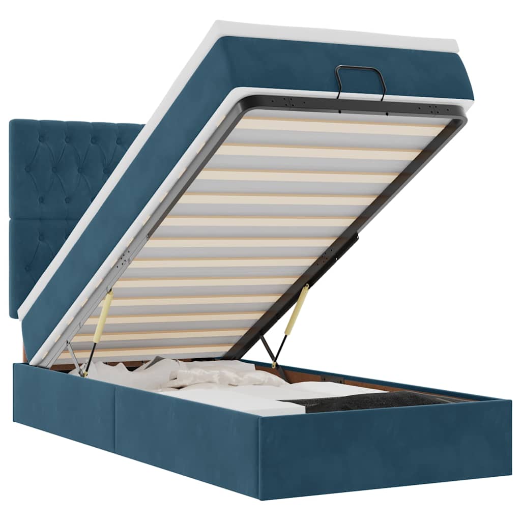 vidaXL Rama łóżka otomana z materacami, niebieska, 90x190 cm, aksamit
