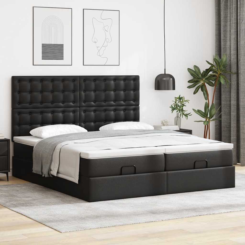 vidaXL Łóżko otomana z materacami i LED, czarna, 160x200cm, ekoskóra