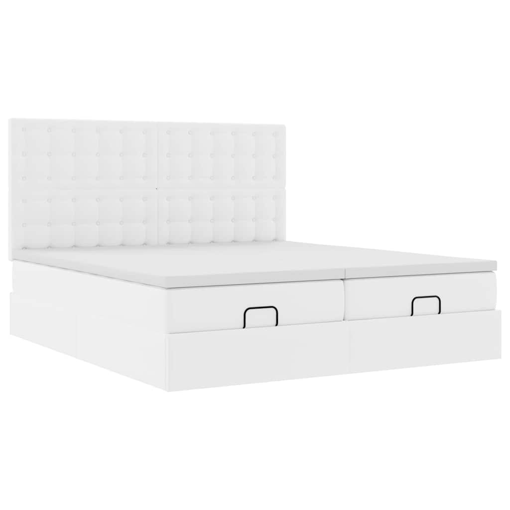 vidaXL Łóżko otomana z materacami i LED, biała, 160x200cm, ekoskóra