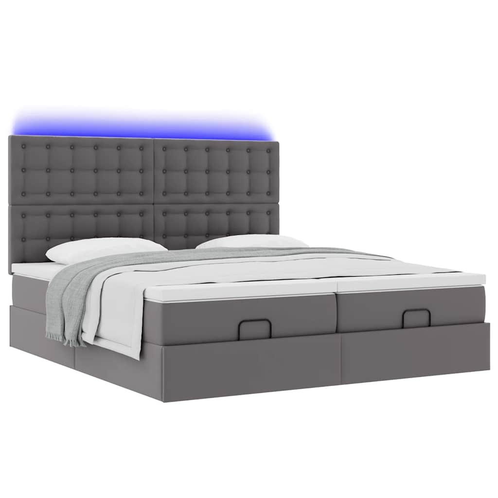 vidaXL Łóżko otomana z materacami i LED, szara, 160x200cm, ekoskóra