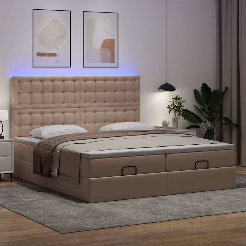 vidaXL Łóżko otomana z materacami i LED, cappucino, 180x200cm ekoskóra