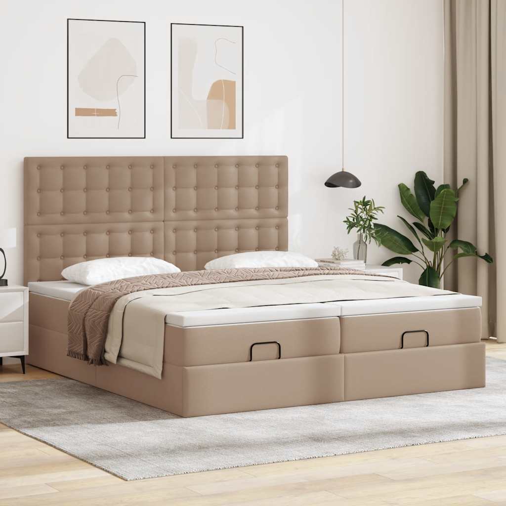 vidaXL Łóżko otomana z materacami i LED, cappucino, 180x200cm ekoskóra