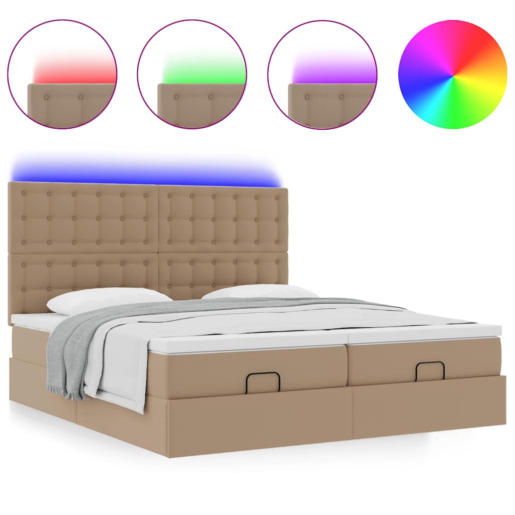 vidaXL Łóżko otomana z materacami i LED, cappucino, 180x200cm ekoskóra