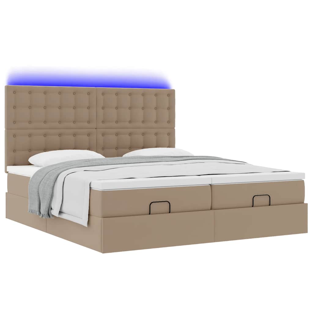 vidaXL Łóżko otomana z materacami i LED, cappucino, 180x200cm ekoskóra