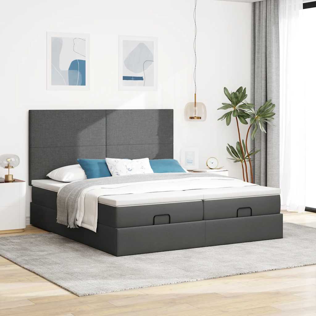 vidaXL Rama łóżka otomana z materacami, szara, 180x200 cm, tkanina