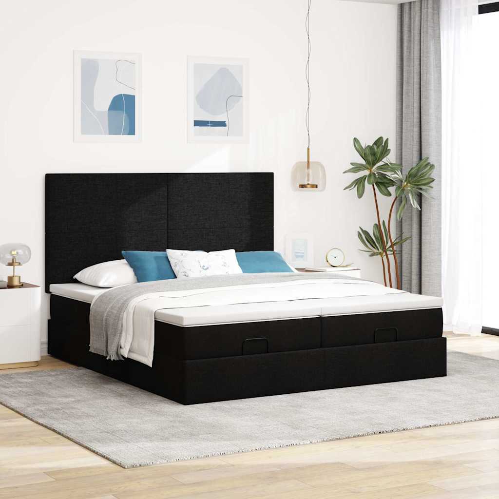 vidaXL Rama łóżka otomana z materacami, czarna, 180x200 cm, tkanina