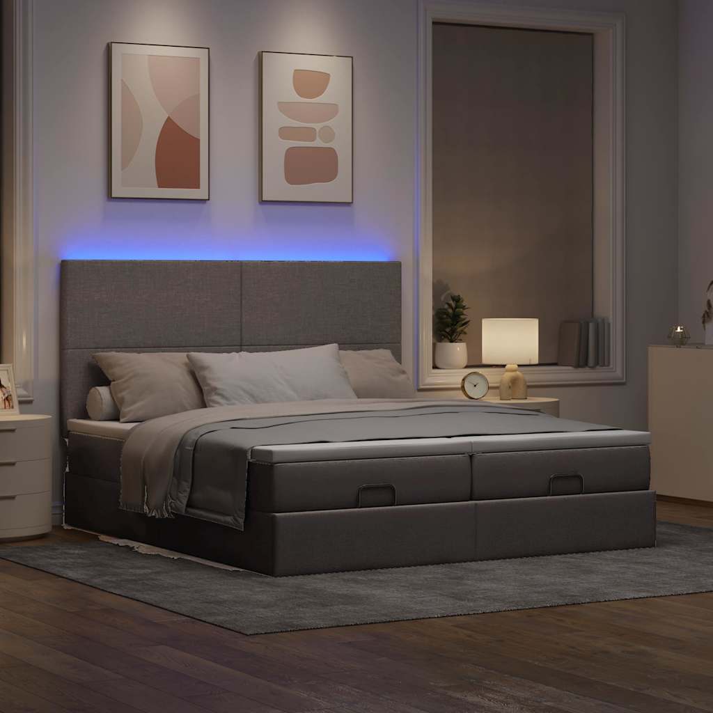 vidaXL Rama łóżka otomana z materacami, taupe, 200x200 cm, tkanina