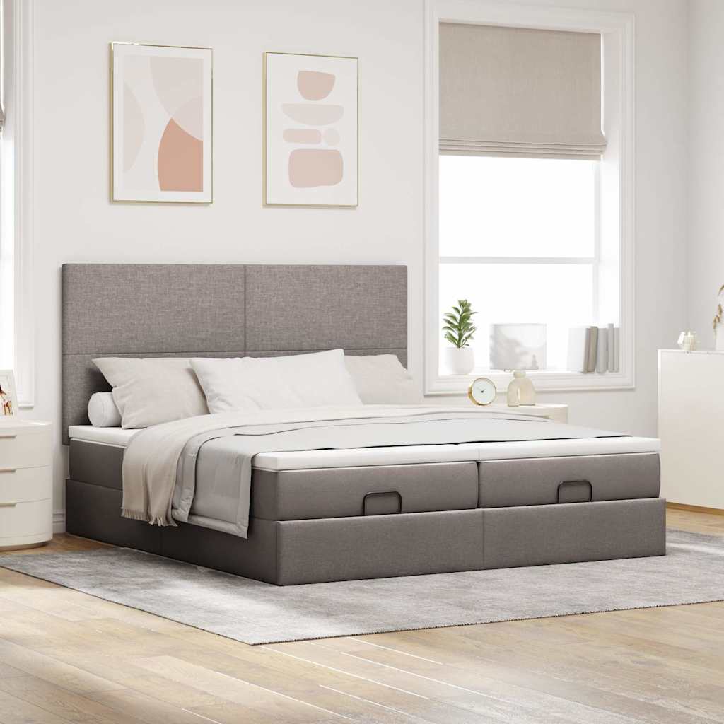 vidaXL Rama łóżka otomana z materacami, taupe, 200x200 cm, tkanina