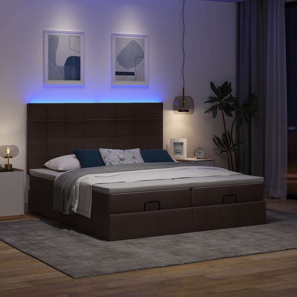 vidaXL Rama łóżka otomana z materacami, brązowa, 180x200 cm, tkanina