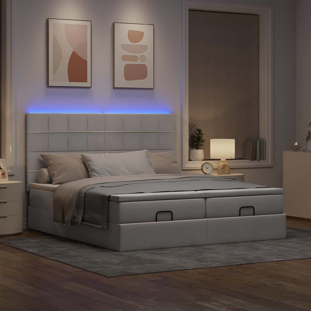 vidaXL Rama łóżka otomana z materacami, taupe, 180x200 cm, tkanina