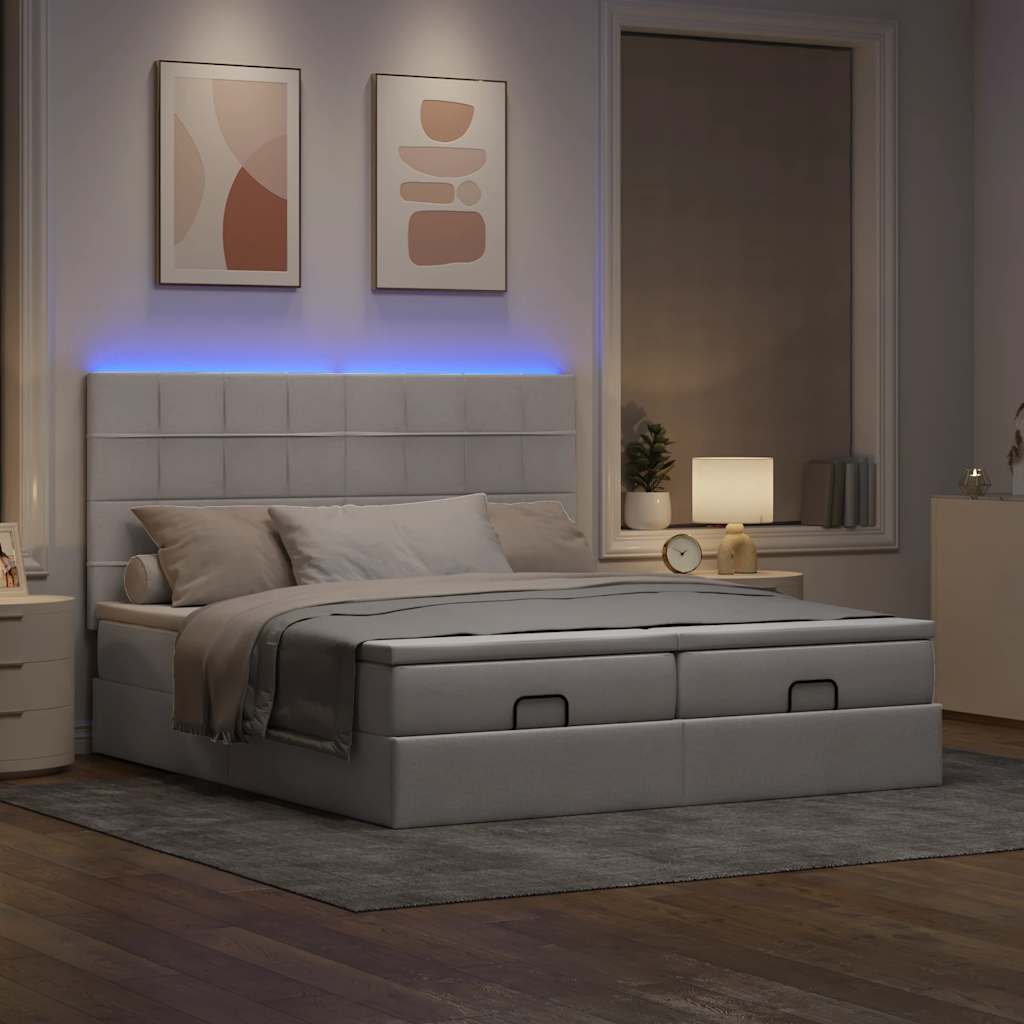 vidaXL Rama łóżka otomana z materacami, taupe, 200x200 cm, tkanina