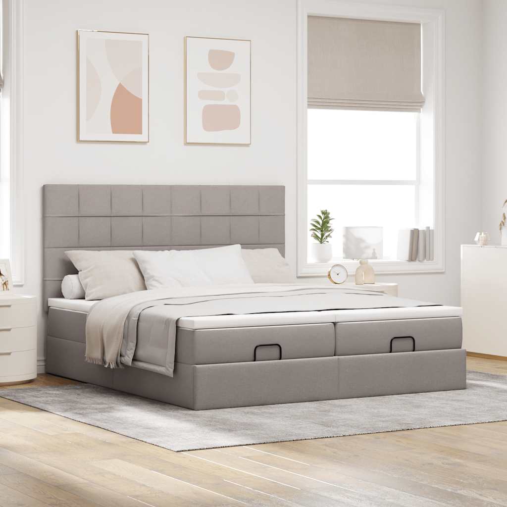 vidaXL Rama łóżka otomana z materacami, taupe, 200x200 cm, tkanina