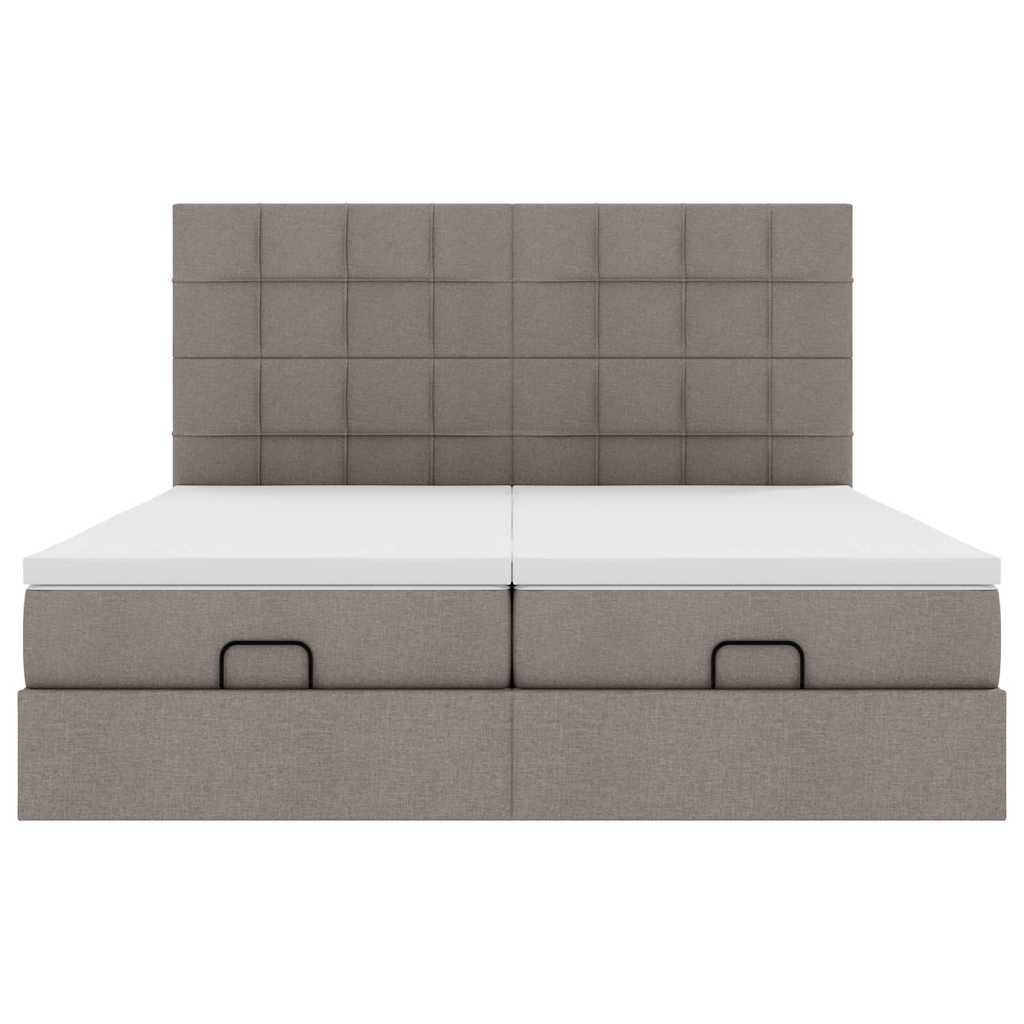 vidaXL Rama łóżka otomana z materacami, taupe, 200x200 cm, tkanina