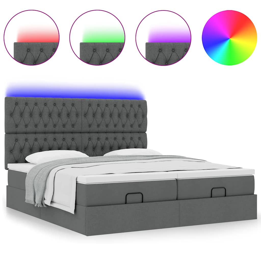 vidaXL Rama łóżka otomana z materacami, szara, 160x200 cm, tkanina