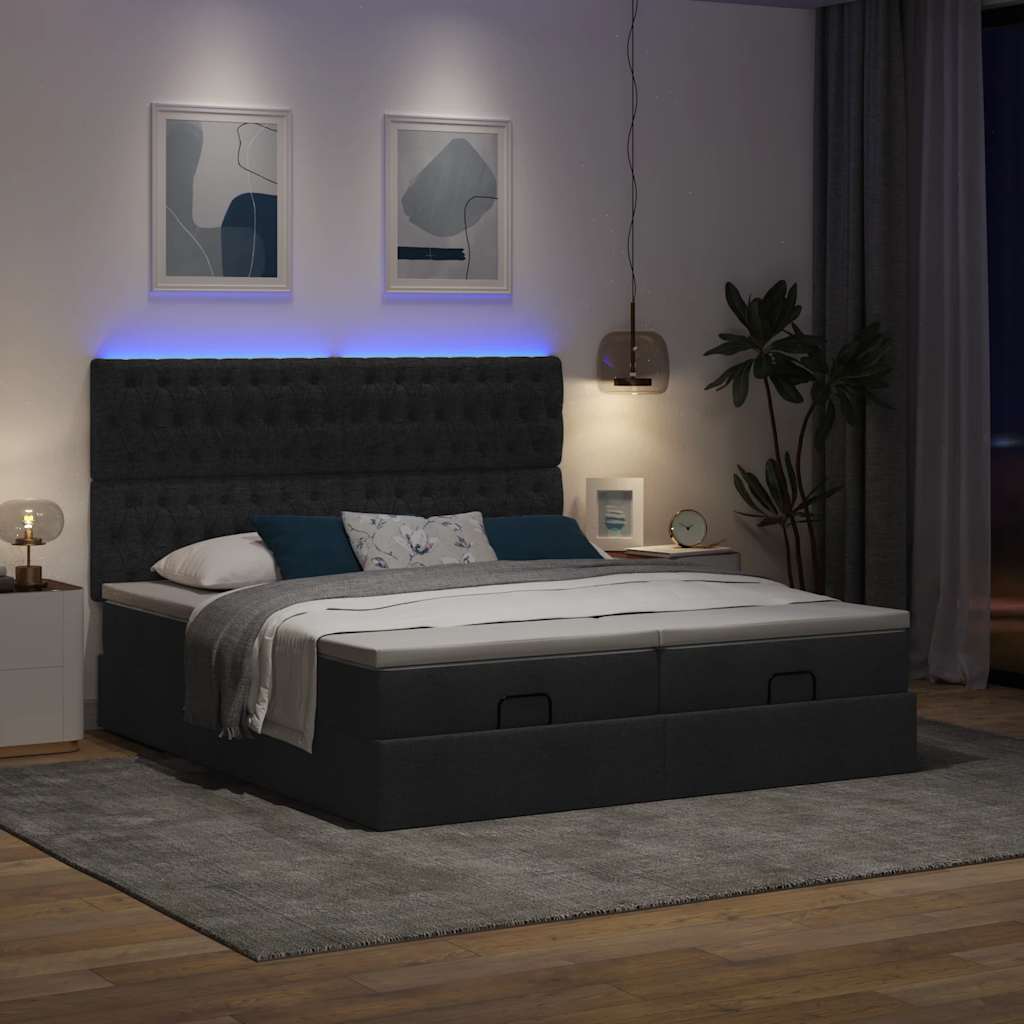 vidaXL Rama łóżka otomana z materacami, czarna, 160x200 cm, tkanina
