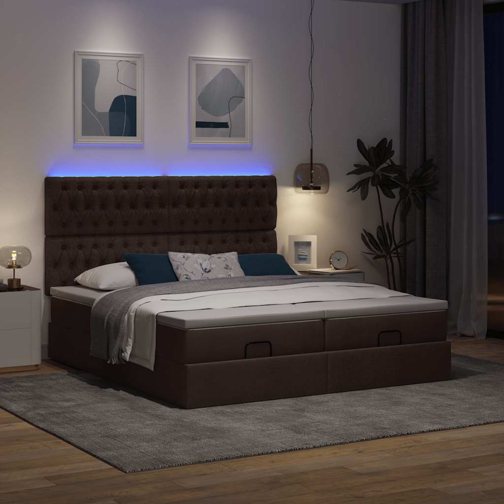 vidaXL Rama łóżka otomana z materacami, brązowa, 180x200 cm, tkanina