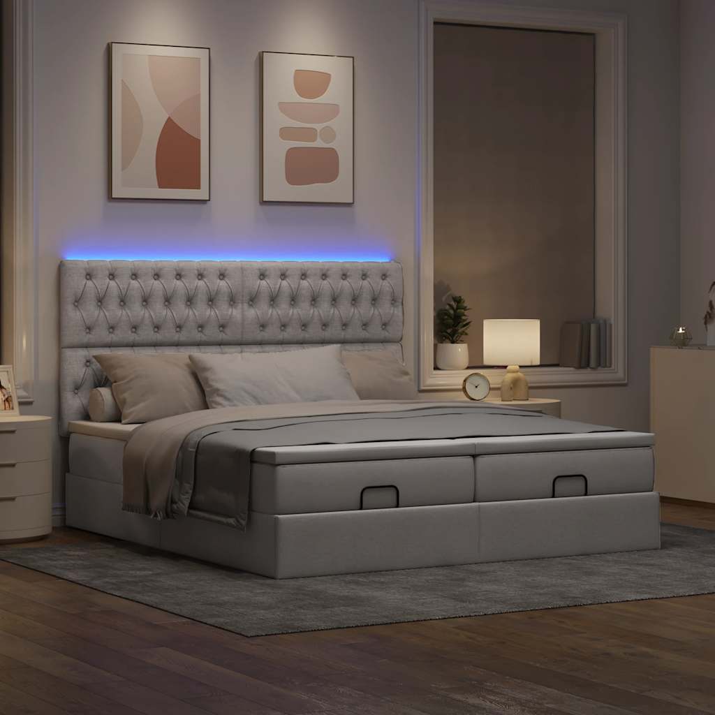 vidaXL Rama łóżka otomana z materacami, taupe, 180x200 cm, tkanina