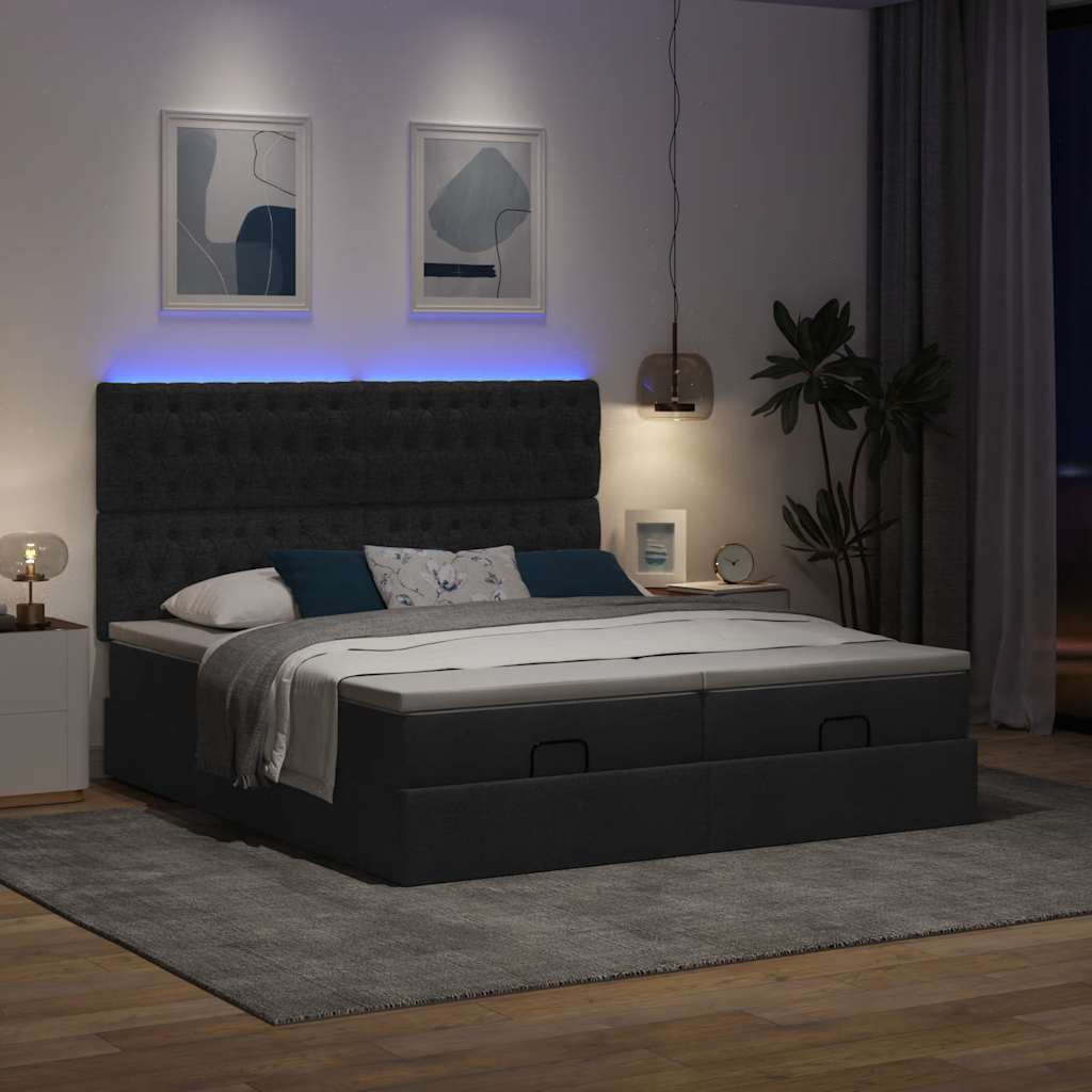 vidaXL Rama łóżka otomana z materacami, czarna, 200x200 cm, tkanina