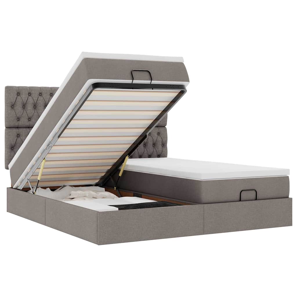 vidaXL Rama łóżka otomana z materacami, taupe, 200x200 cm, tkanina