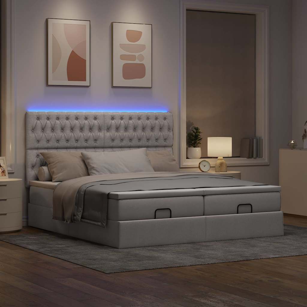 vidaXL Rama łóżka otomana z materacami, taupe, 200x200 cm, tkanina