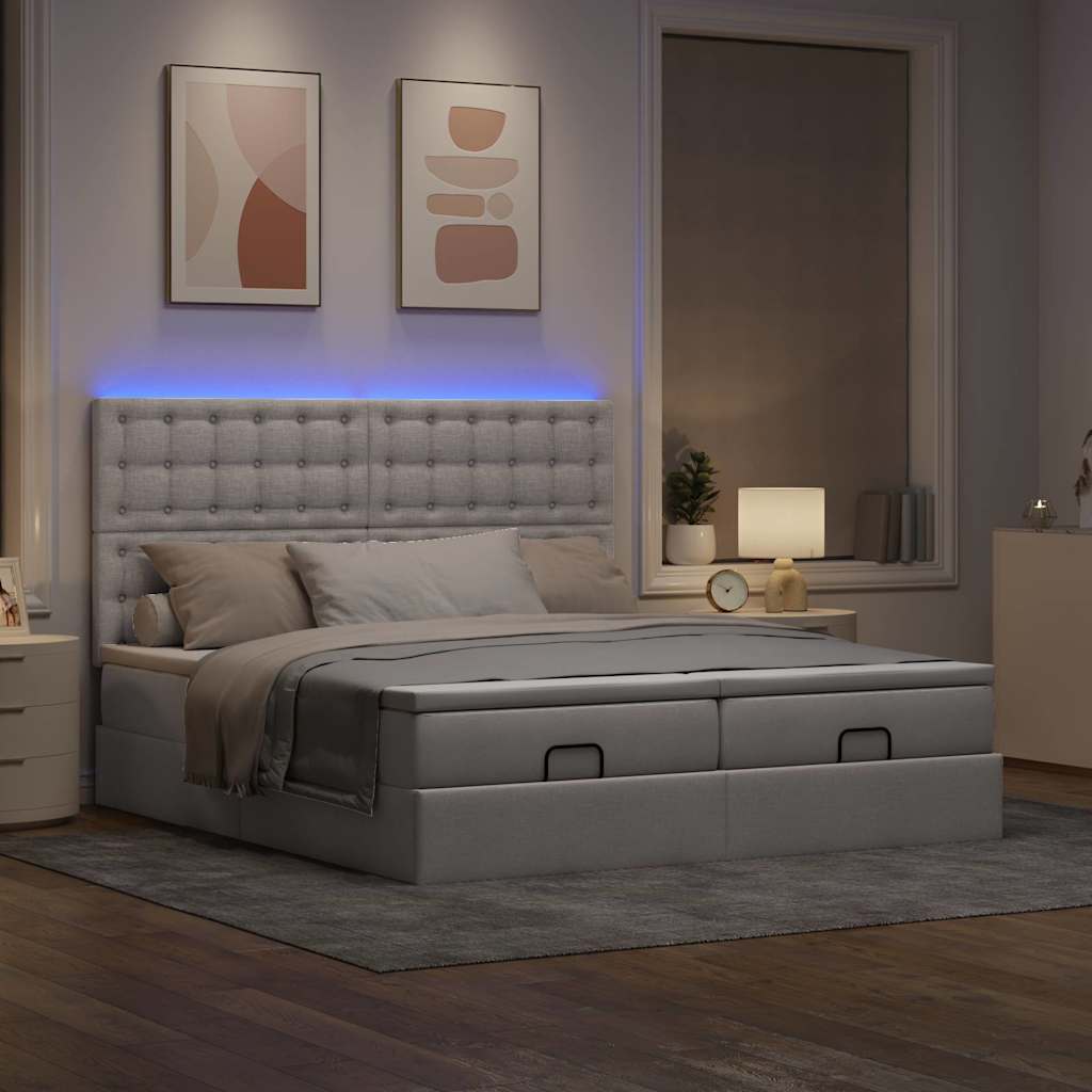 vidaXL Rama łóżka otomana z materacami, taupe, 160x200 cm, tkanina