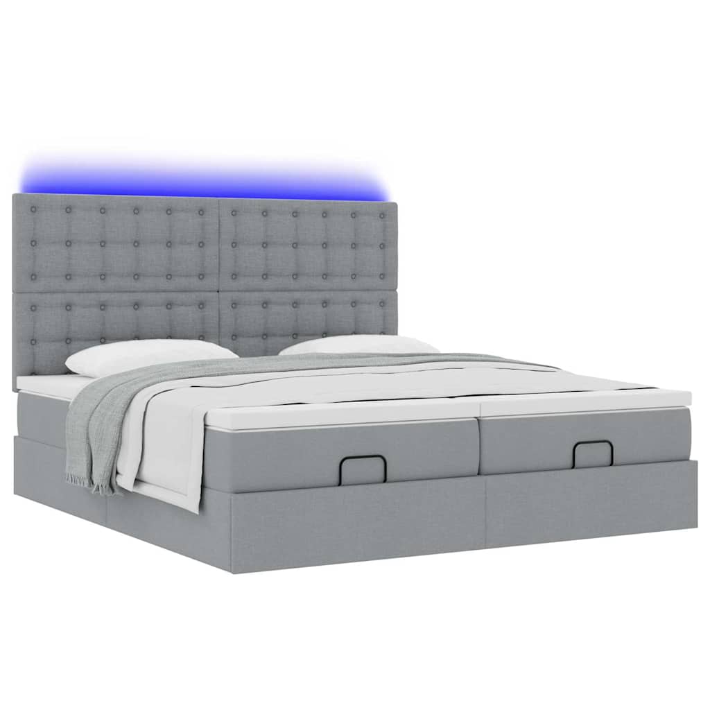 vidaXL Rama łóżka otomana z materacami, szara, 200x200 cm, tkanina