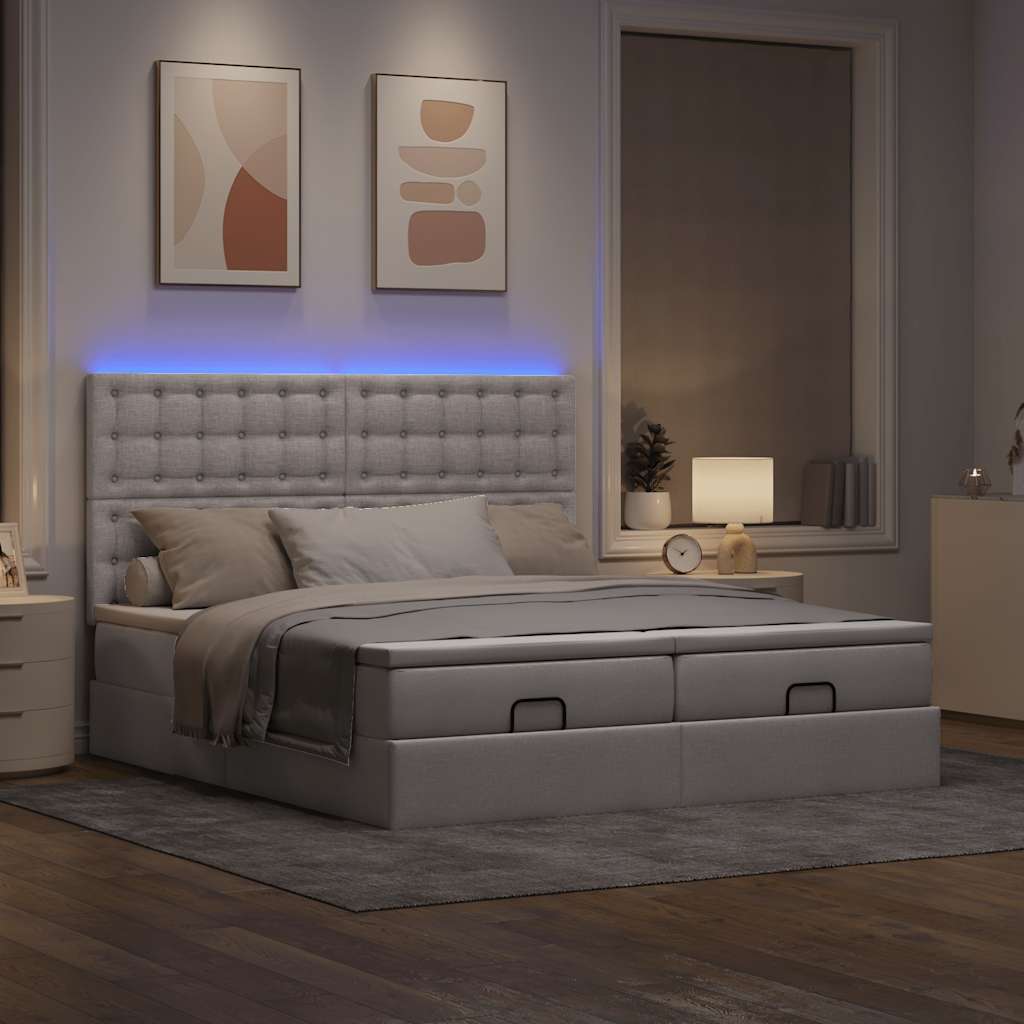 vidaXL Rama łóżka otomana z materacami, taupe, 200x200 cm, tkanina