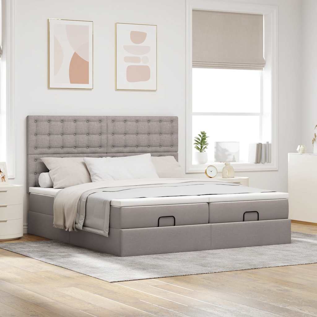 vidaXL Rama łóżka otomana z materacami, taupe, 200x200 cm, tkanina
