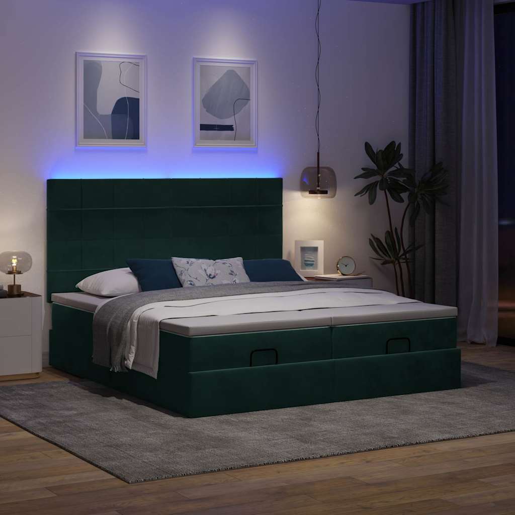 vidaXL Rama łóżka otomana z materacami, zielona, 160x200cm, aksamit