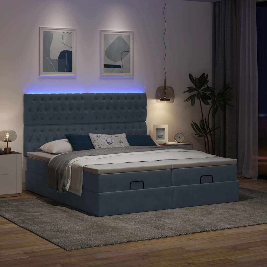 vidaXL Rama łóżka otomana z materacami, szara, 160x200 cm, aksamit