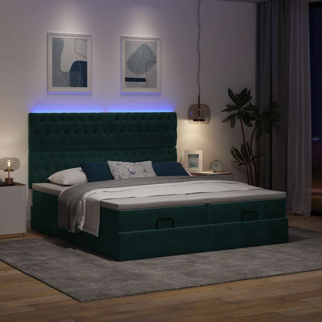 vidaXL Rama łóżka otomana z materacami, zielona, 180x200 cm, aksamit