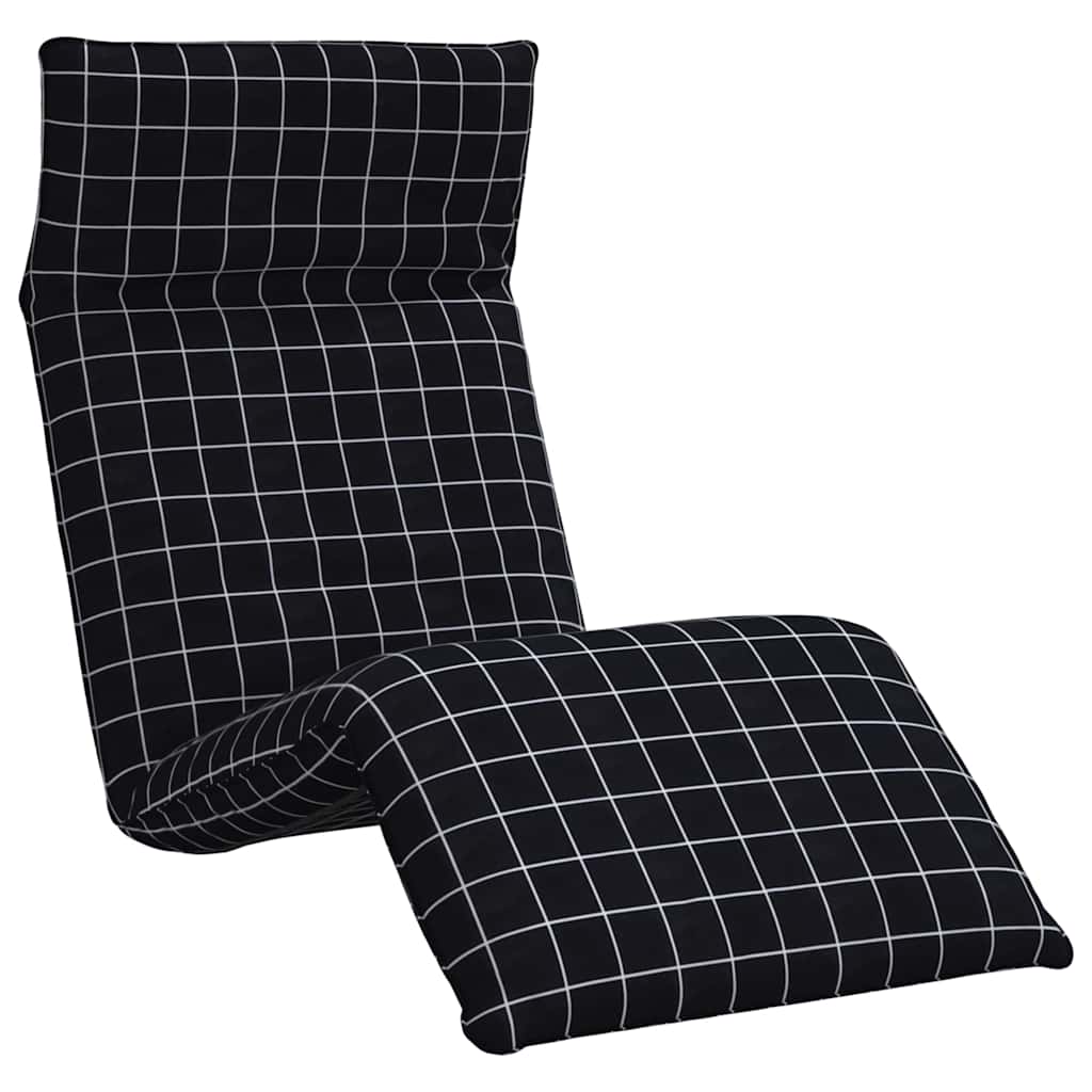 vidaXL Leżak składany czarny wzór w kratkę 175x54x8,5cm tkanina Oxford