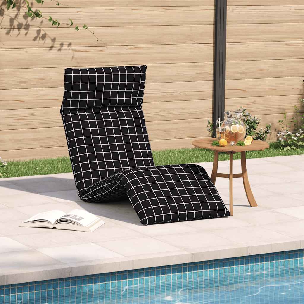 vidaXL Leżak składany czarny wzór w kratkę 175x54x8,5cm tkanina Oxford