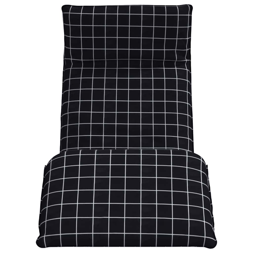 vidaXL Leżak składany czarny wzór w kratkę 175x54x8,5cm tkanina Oxford