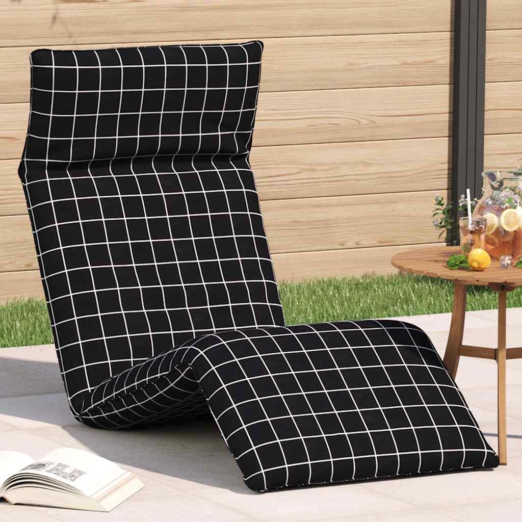 vidaXL Leżak składany czarny wzór w kratkę 175x54x8,5cm tkanina Oxford