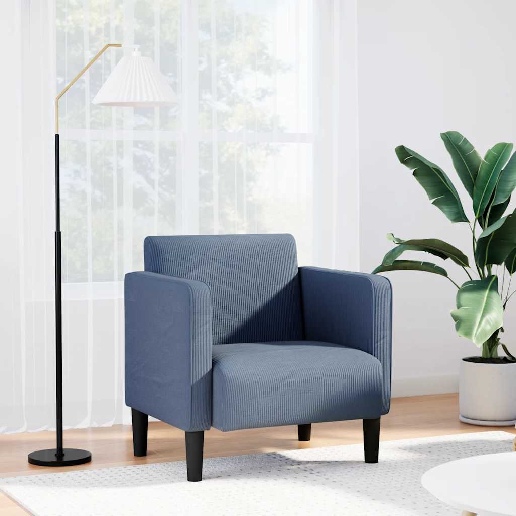 vidaXL Sofa Fotel z Podłokietnikami Niebieski 54 cm Tkanina Corduroy