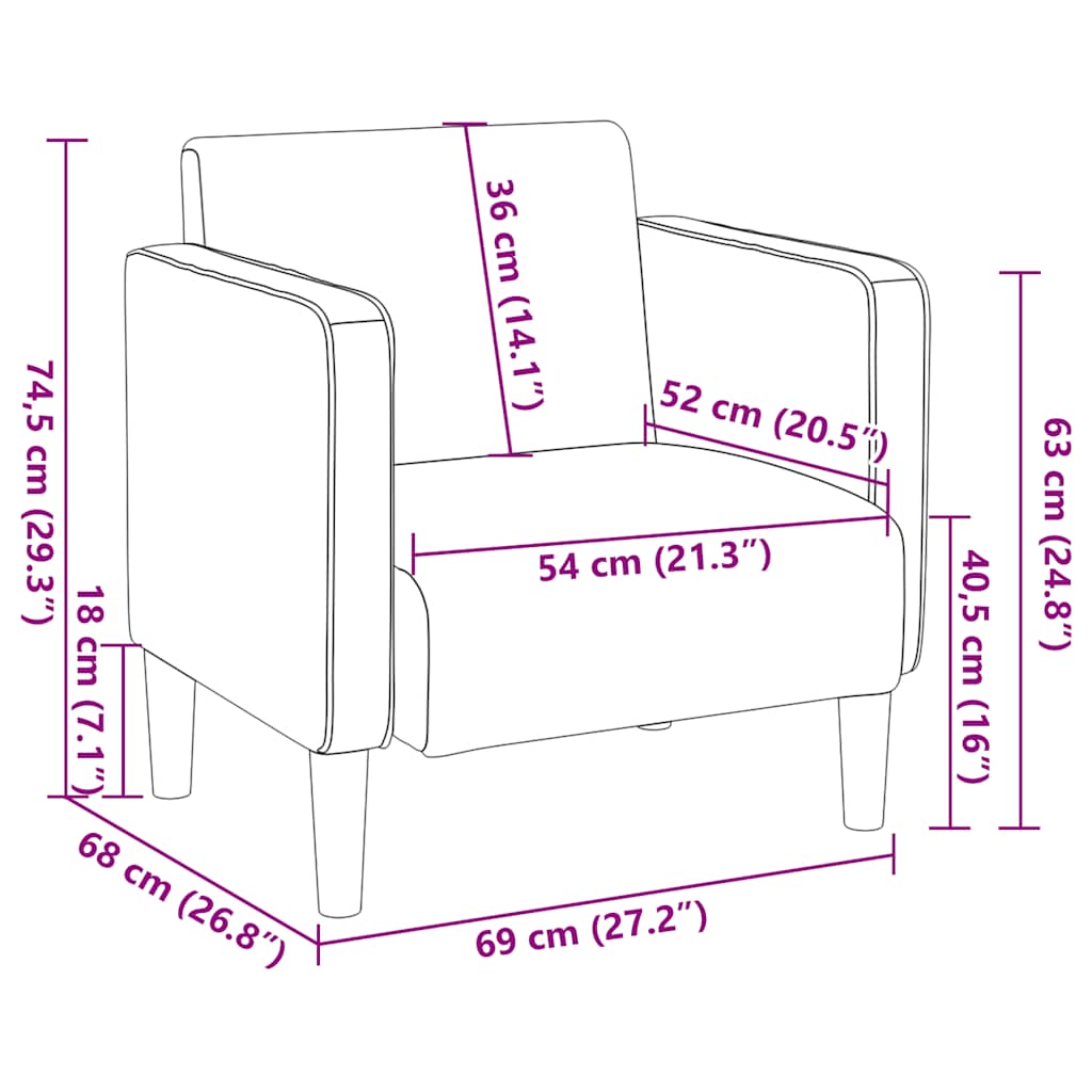 vidaXL Sofa Fotel z Podłokietnikami Jasnożółty 54 cm Tkanina Kordowa