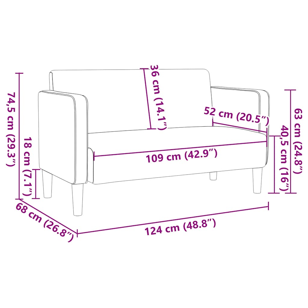 vidaXL Sofa dwuosobowa Ciemnoszara 109 cm Tkanina sztruksowa